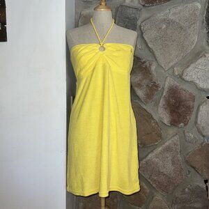 RALPH LAUREN Black Label Terry Cloth Swim Cover Up Mini Dress Yellow Large